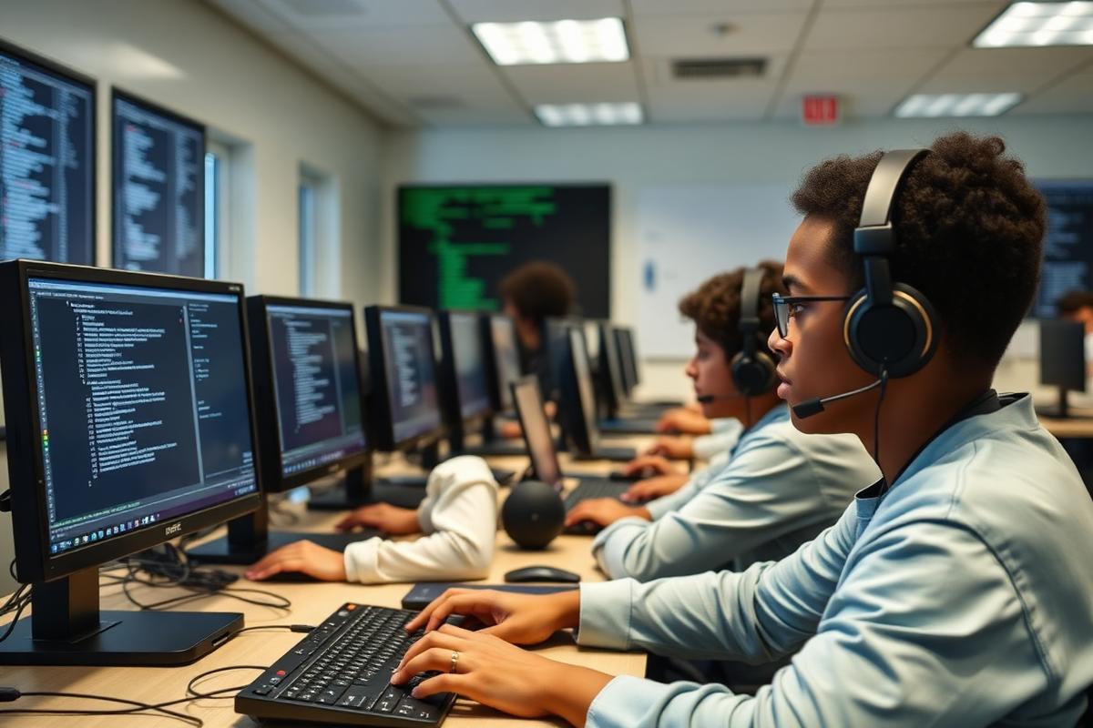Alunos do curso Técnico em Desenvolvimento de Sistemas em atividade prática