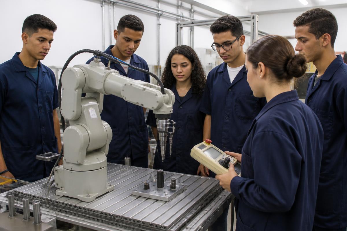 Alunos do curso Técnico em Mecatrônica em atividade prática